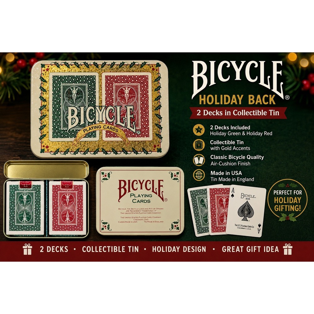 Bicycle Holiday Collection Playing Cards Double Deck Set in Collector Tin Red Gr